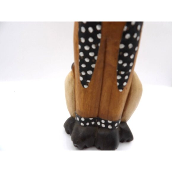 Wooden Cat Statue Hand Carved Embellished Metal Wire Whiskers Unbranded Unsigned - Picture 10 of 10